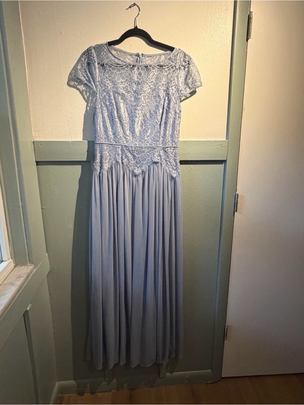 Adrianna Papell Light Blue Lace Bodice Maxi Dress